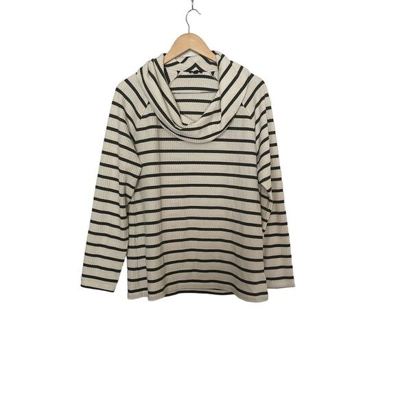Talbots Women's Sweater Size XL Cowl‎ Neck Waffle Knit Thermal Stretch Striped - Picture 1 of 9